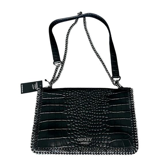 NWT Osprey London by Graeme Ellisdon Black Leather Shoulder Bag Silver Hardware - Picture 1 of 16